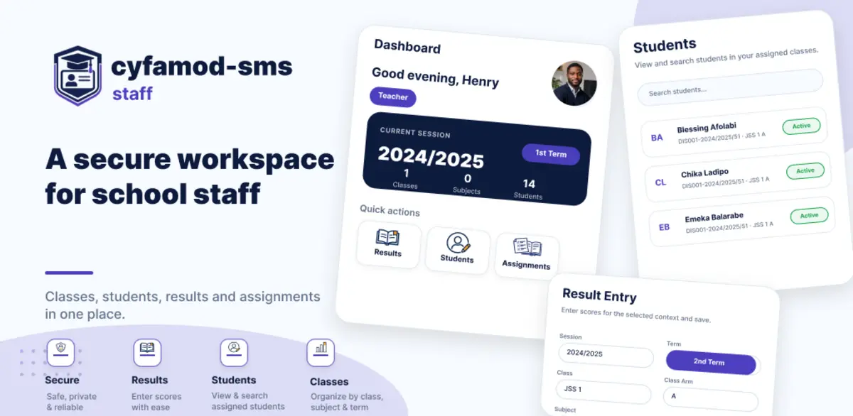 Cyfamod-SMS Staff app feature graphic